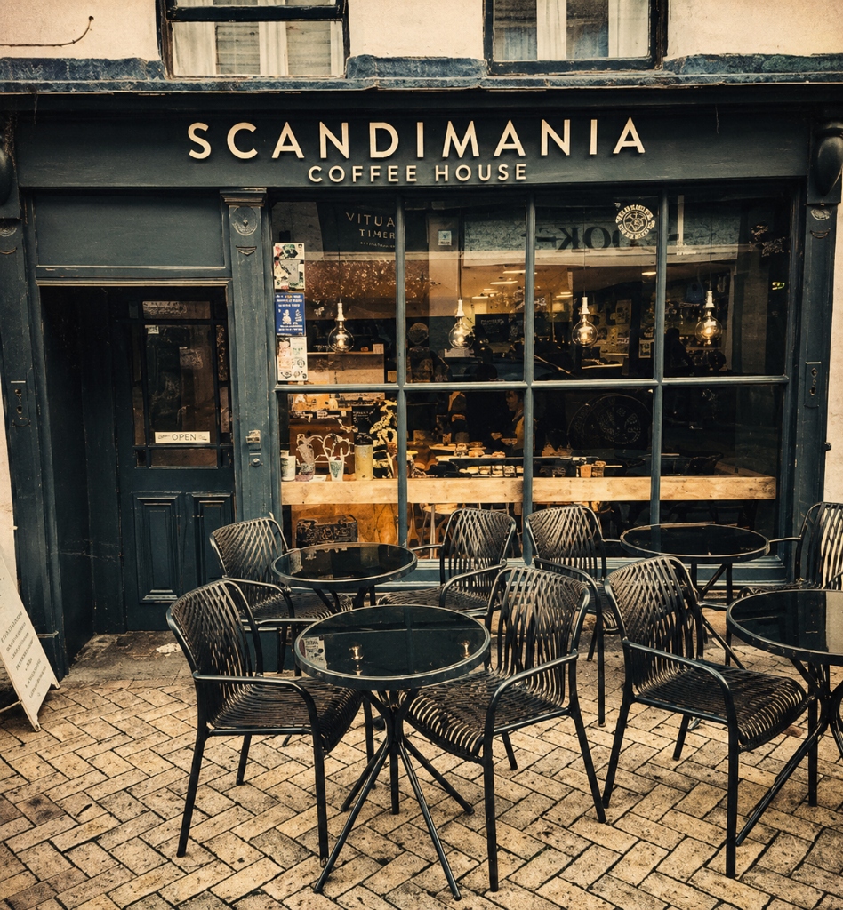 Scandimania Coffee House storefront in Stamford